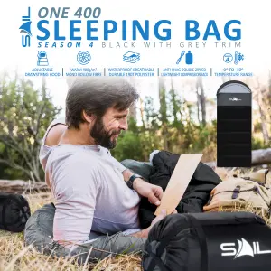 SAIL 'One' Waterproof Sleeping Bag 3-4 Season Indoor & Outdoor Camping Hiking - Black