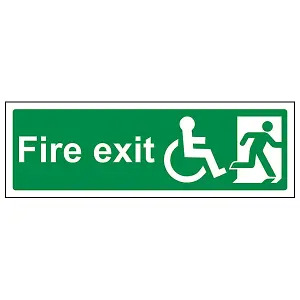 Wheel Chair Fire Exit Text Right Sign - Adhesive Vinyl 450x150mm (x3)