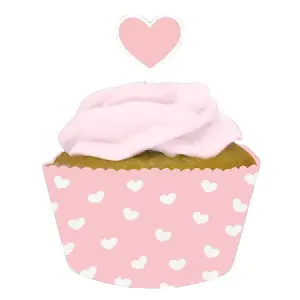 Heart Cupcake Topper (Pack of 12) Pink/White (One Size)