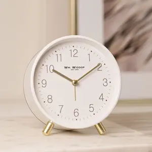 Analogue Metal Quartz Movement / Crystal Alarm Tabletop Clock White