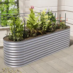 320cm W x 80cm D Silver Raised Garden Bed Oval Shaped Galvanized Metal Planter Box for Gardening