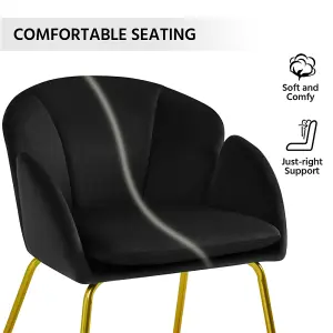 Yaheetech Black Flower Shape Velvet Armchair with Golden Metal Legs