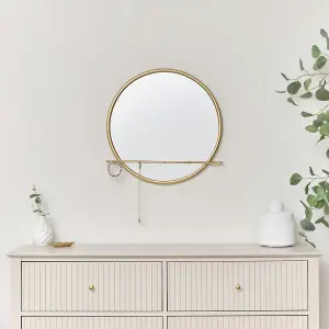 Melody Maison Round Gold Mirror With Jewellery Hooks - 50cm x 50cm