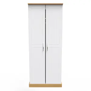 Whitby 2 Door Wardrobe with Shelf & Hanging Rail in White Ash & Oak (Ready Assembled)