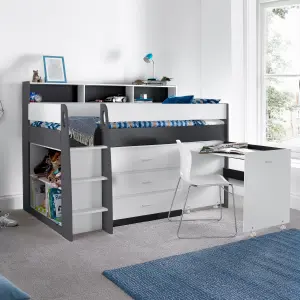 Erin Grey and White Mid Sleeper Bed With Desk And Pocket Mattress