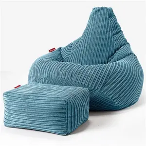 Lounge Pug Highback Gaming Bean Bag Chair Cord Aegean Blue Beanbag UK