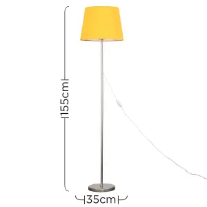 ValueLights Modern Floor Lamp In Brushed Chrome Metal Finish With Mustard Shade