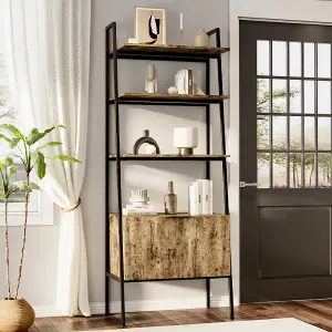 Wooden 4-Tier Ladder Shelf with Storage Cabinet