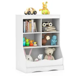 COSTWAY Kids Wooden Bookshelf Toy Storage Organizer Cubby Cabinet w/ 5 Cubes