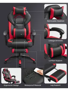 SONGMICS Gaming Chair, Office Racing Chair With Footrest, Desk Chair, Ergonomic Design, Adjustable Headrest, Lumbar Support