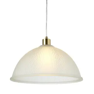 First Choice Lighting Set of 2 Frosted Ribbed Glass with Satin Brass Ceiling Pendants