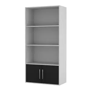 URBNLIVING 4 Tier Grey Wooden Bookcase Cupboard with Black Metal Storage Shelving Display Cabinet