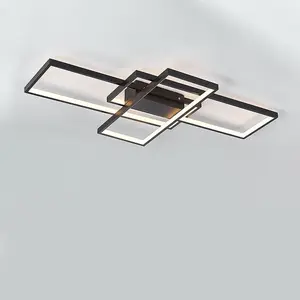 Black Frame Modern Rectangular Aluminum LED Semi Flush Ceiling Light Fixture 90cm Dimmable