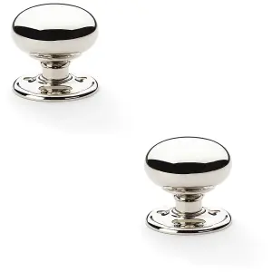 2 PACK - SOLID BRASS Mortice Smooth Mushroom Door Knob - Polished Nickel 51mm Diameter