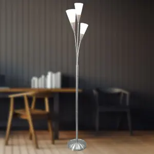 First Choice Lighting Bally Satin Nickel with Alabaster Shades Floor Lamp