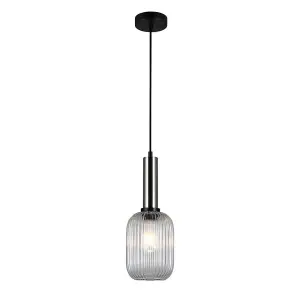 Luminosa Modern Hanging Pendant Satin Nickel 1 Light  with Clear Shade, E27