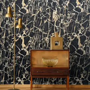 Vasari Enzo Marble Black/Gold Wallpaper