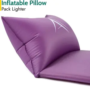 Single Pillow Camping Mat Self Inflating Inflatable Roll Mattress With Bag Purple Trail