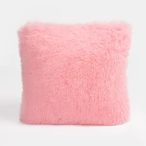 Fluffy Fleece Cushion Plump Filled Supersoft Warm Chair Pillow, Square - Pink