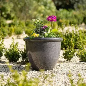 Primrose Flower Pot Round Recycled Plastic Plant Pot Planter in Grey Small 41cm