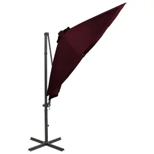 Berkfield Cantilever Umbrella with Pole and LED Lights Bordeaux Red 300cm