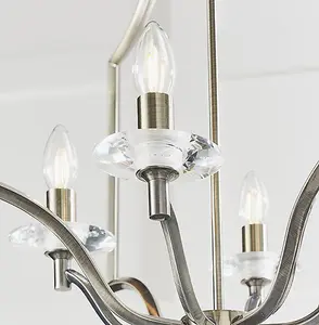 Luminosa Lainey 4 Light Ceiling Pendant Antique Brass Plate & Clear Crystal Glass, E14