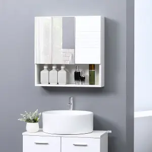 kleankin Bathroom Wall-Mounted Mirror Cabinet w/ Double Door Adjustable Shelves