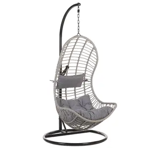 Hanging Chair with Stand PINETO PE Rattan Grey