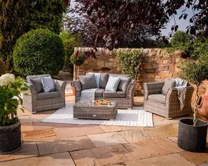 2 Seater Rattan Garden Sofa & Armchair Set In Grey - Lisbon - Rattan Direct