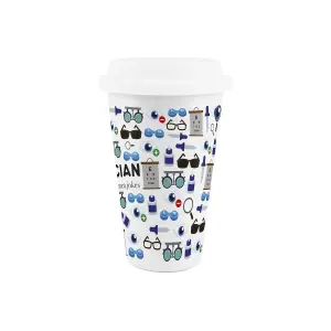 Optician Ceramic Travel Mug - Novelty Eye Specialist/Doctor Gifts - Double-Walled Insulated Hot/Cold Drinks Cup Present