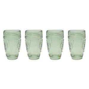 Tumbler Glasses Green 4-Set Embossed Design Bar Liquor Martini Glass Drinkware