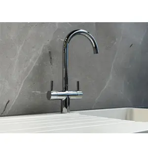 Liquida W03CH Swan Neck Swivel Spout Twin Lever Chrome Kitchen Mixer Tap