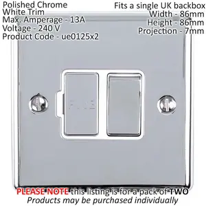 2 PACK 13A DP Switched Fuse Spur CHROME & White Mains Isolation Wall Plate