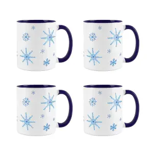 Purely Home Ceramic Snowflakes Christmas Mugs Tea/Coffee Christmas Gift - 4x Mugs