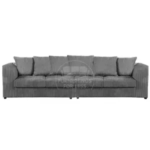 Luxor Long Fabric Jumbo Cord 4 Seater Sofa - Scatter Back Grey