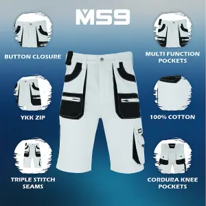 MS9 Mens Cargo Combat Painter Decoration Cotton Work Shorts - White, W34