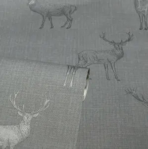 Arthouse Heritage Stag Grey Silver Metallic Textured Wallpaper 909608