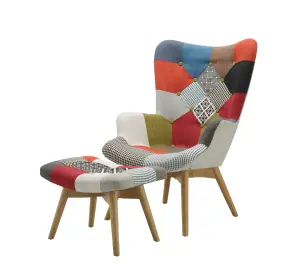 Multi Coloured Footstool Birlea Sloane Stool Chair Retro Patchwork Fabric