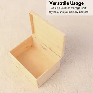 Natural Wooden Box With Lid (40x30x23cm) - Versatile Toy Box Organizer, Memory Box Storage Unit - Multi-Purpose Wooden Storage Box