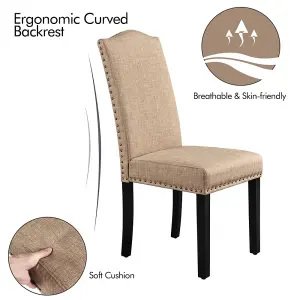 Yaheetech Set of 2 Khaki Classic Fabric Upholstered Dining Chair with Nailhead Trim