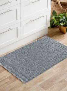 Ivy Washable Cubed Trellis Design Anti Slip Doormats Dark Grey 120x160 cm