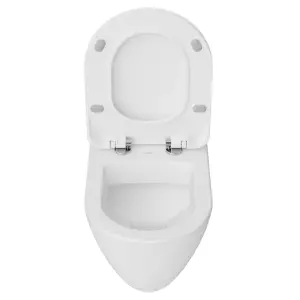 White Wall Hung Toilet Pan & Concealed Cistern Chrome Round Button Flush Plate