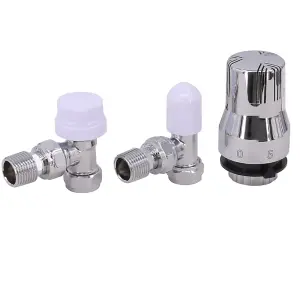 Rinse Bathrooms Thermostatic Radiator Valve 15mm x 1/2" Angled Chrome Rad TRV + Lockshield