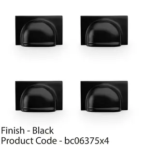 4 PACK - Backplate Cup Handle - Matt Black 40mm Centres Solid Brass Shaker Drawer Pull