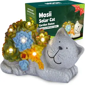 Large Solar Cat Garden Ornament Indoor/Outdoor with 6 LED Lights