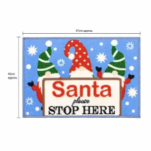 JVL Festive Christmas Machine Washable Indoor Doormat, 40x57cm, Santa Stop Here, Blue