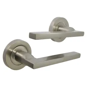 UNO Door Handle Modern Satin Nickel Lever on Rose Internal Doors Handles + 64mm Latch