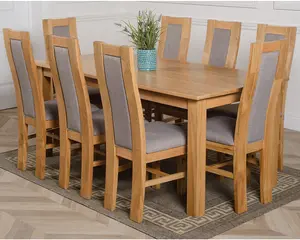 Oslo 180 x 90 cm Large Oak Dining Table and 8 Chairs Dining Set with Stanford Chairs