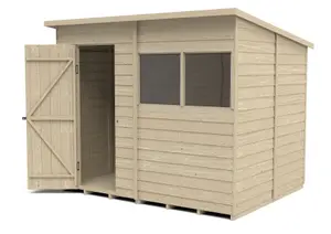 Forest Garden Overlap 8x6 ft Pent Wooden Pressure treated Shed with floor & 2 windows (Base included) - Assembly service included