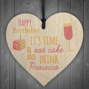 Red Ocean Cake Prosecco Happy Birthday Wooden Heart Mum Nan Daughter Best Friend Funny Card Gift